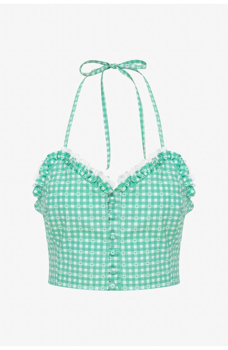 Je Te Veux Sweetheart Gingham Crop Bustier Top With Lace Trim, Alternate, color, Green