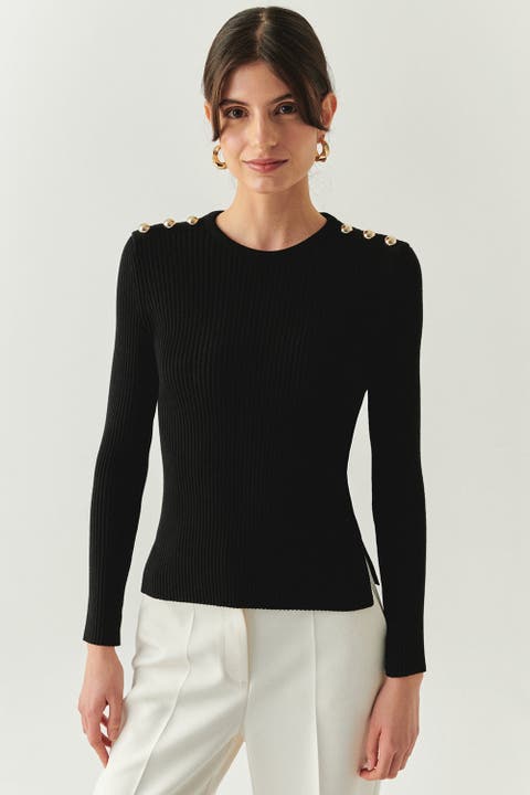 Delphine Long Sleeve Ribbed Knit Blouse