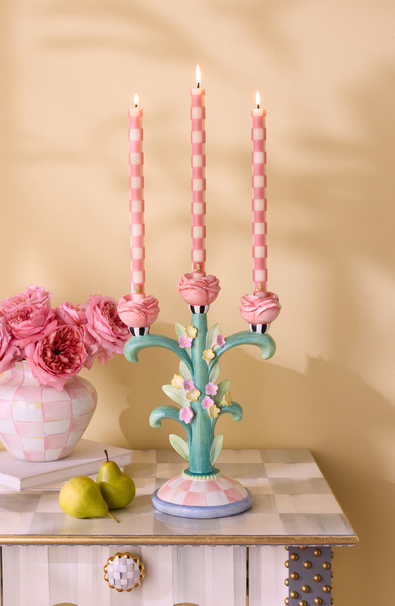 MACKENZIE CHILDS Rosy Meadow Candlelabra, Alternate, color, Rosy