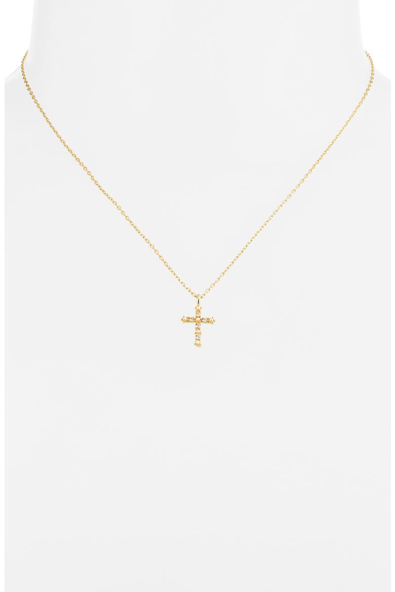 Imitation Pearl and Cubic Zirconia Cross Pendant Necklace, Alternate, color, GOLD