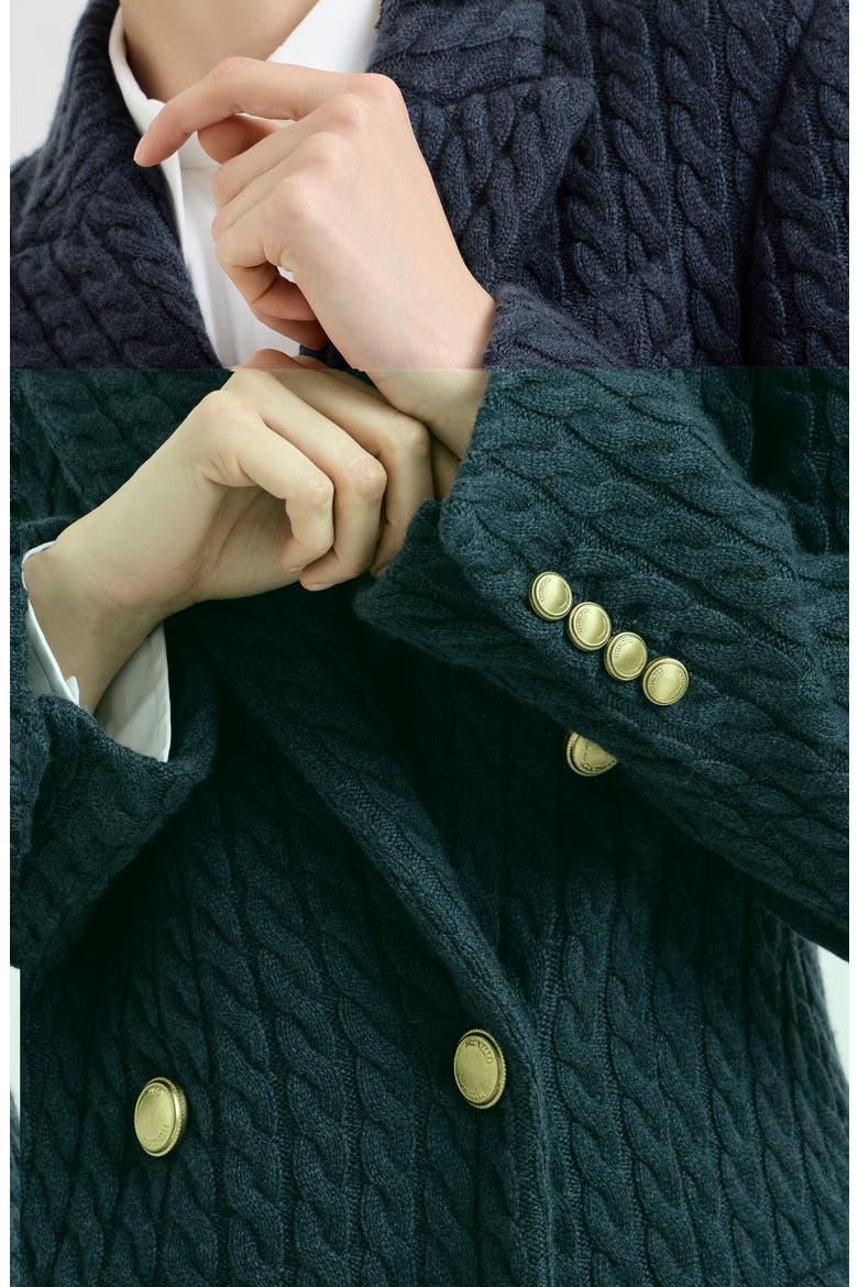 Cashmere cable knit blazer with monili, Alternate, color, Blue