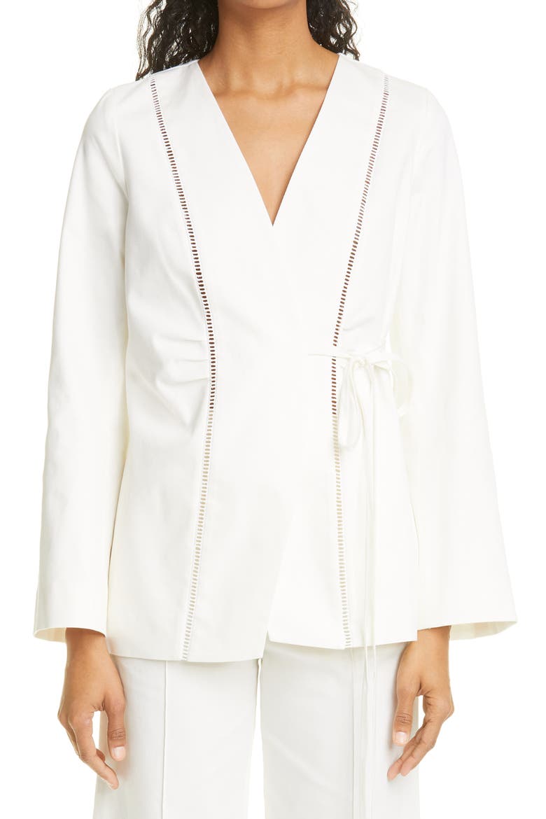 Alta Side Tie Stretch Cotton Twill Jacket, Main, color, IVORY