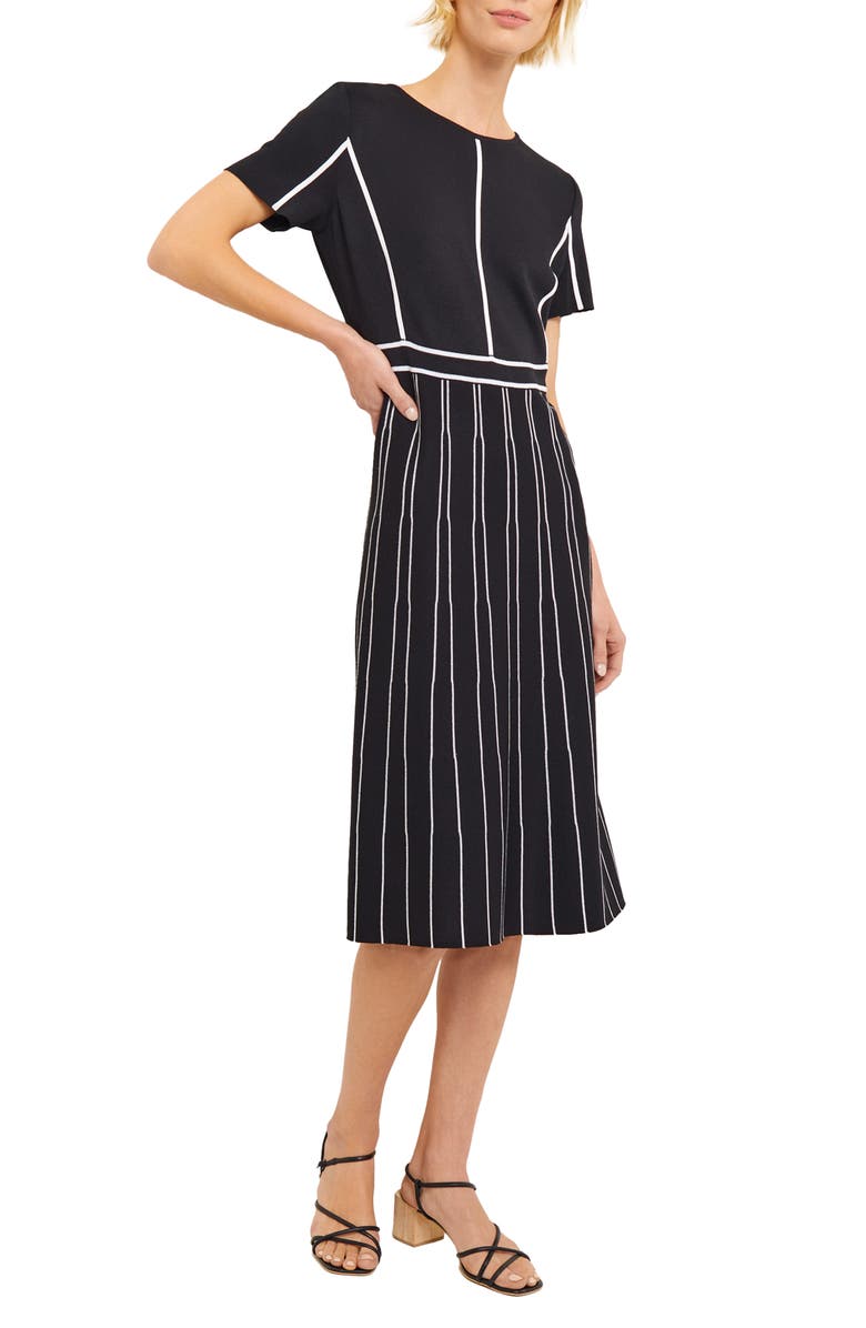 Misook Modern Fit Contrast Stripe A-Line Dress, Alternate, color, Black/ White