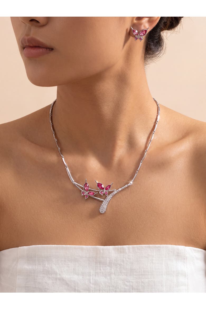 Butterfly Necklace and Earrings Set, Alternate, color, Pink