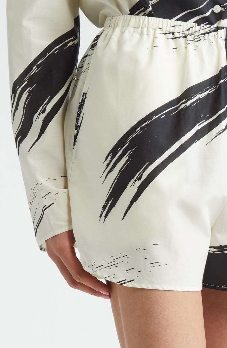 LOULOU DE SAISON Nilo Loose Fit Cotton & Silk Voile Shorts, Alternate, color, Ivory/ Black