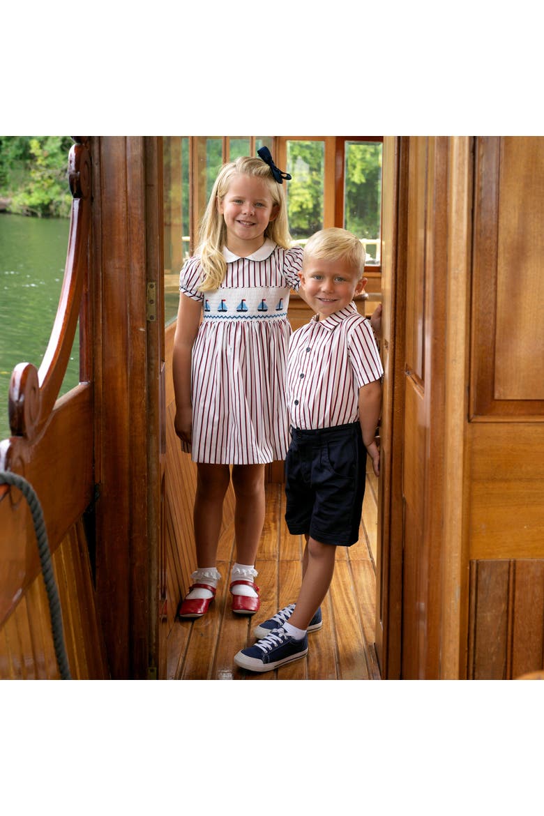 Sailboat Smocked Stripe Dress, Alternate, color, Ivory