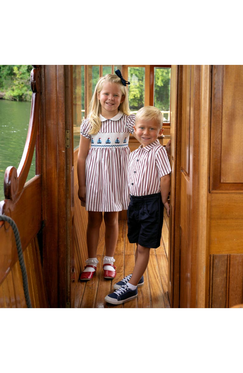 Rachel Riley Sailboat Smocked Stripe Dress, Alternate, color, Ivory