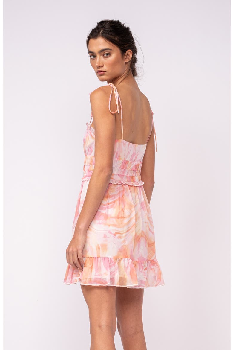 Abstract Print Tie Strap Ruffle Chiffon Minidress, Alternate, color, PINK