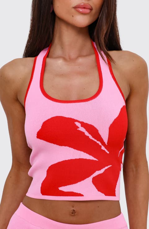 Floral Knit Halter Tank Top