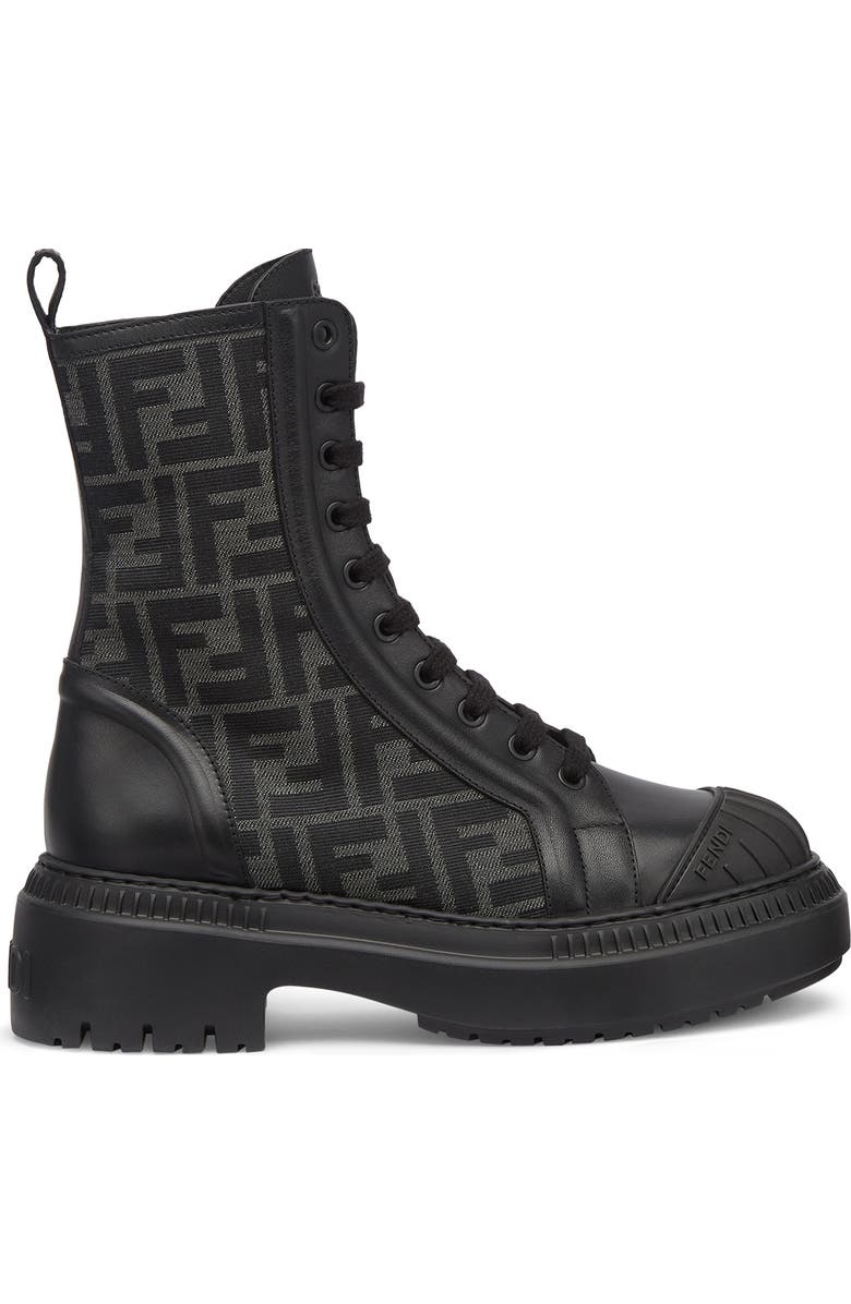 Fendi FF Domino Cap Toe Combat Boot, Alternate, color,