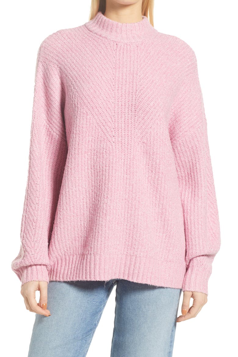 Oversize Mock Neck Sweater, Main, color, PINK TRILLIUM