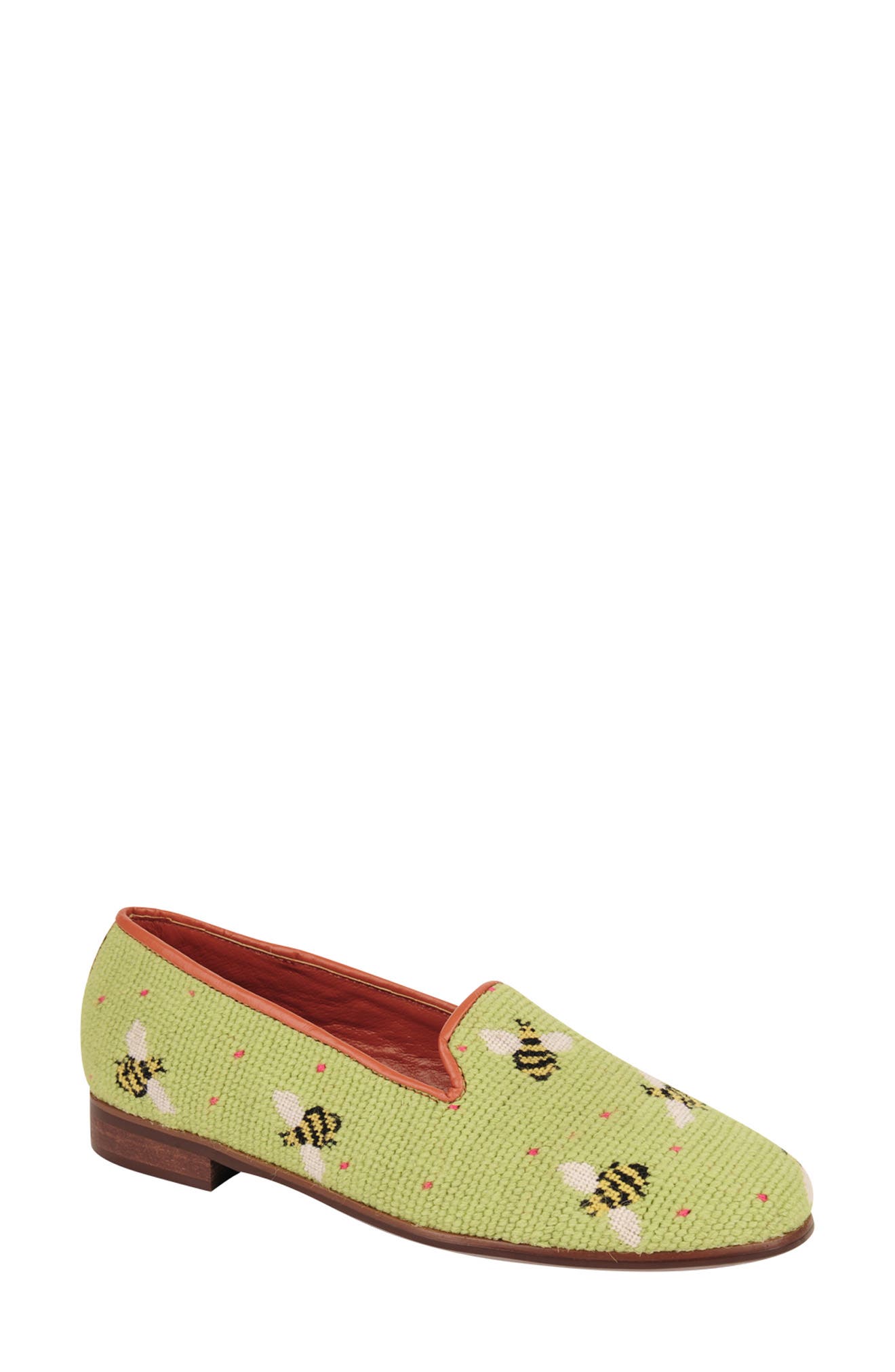 ByPaige Needlepoint Bee Flat, Main, color, Bumblebees On Lime