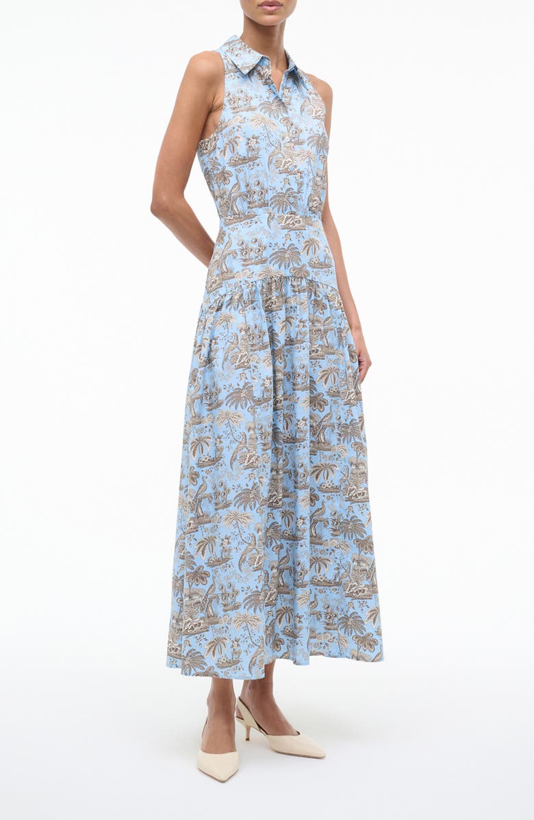 STAUD Romy Sleeveless Maxi Shirtdress, Alternate, color, Sky Toile