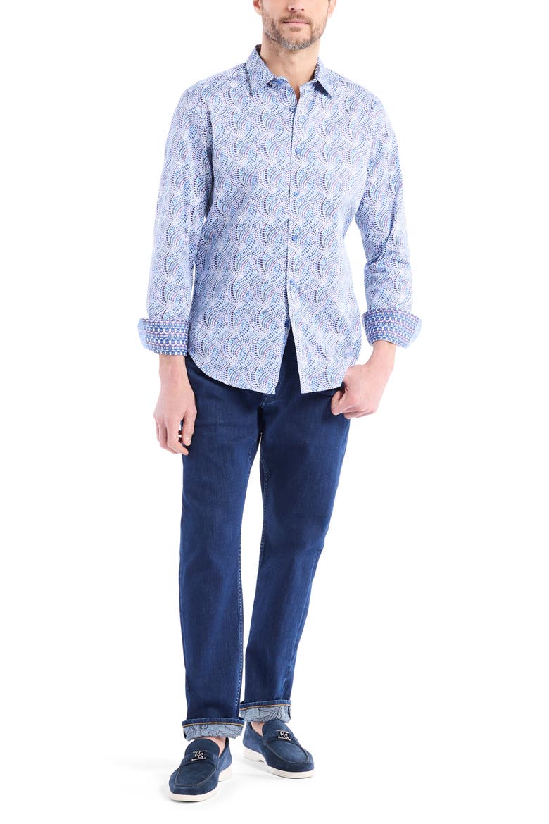 Long Sleeve Button Front Shirt, Alternate, color, BLUE MULTI