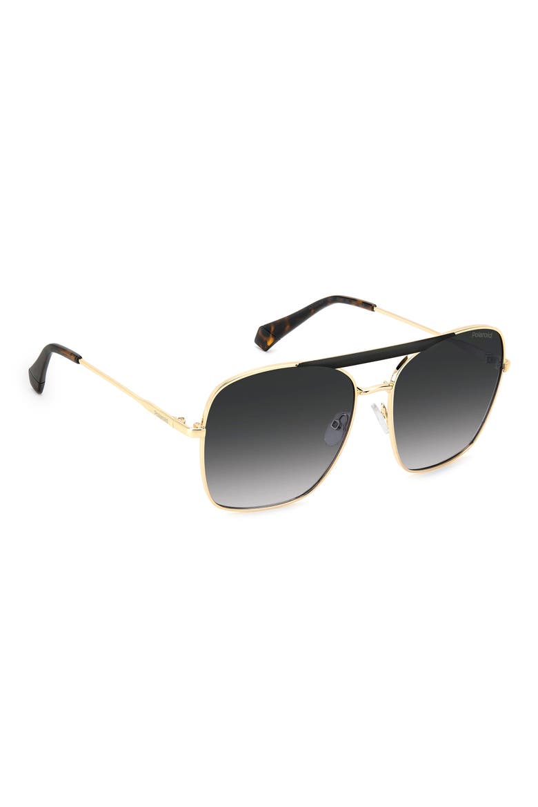 59mm Flat Front Polarized Square Sunglasses, Alternate, color, MATTE BLACK-GOLD/ GRAY POLAR