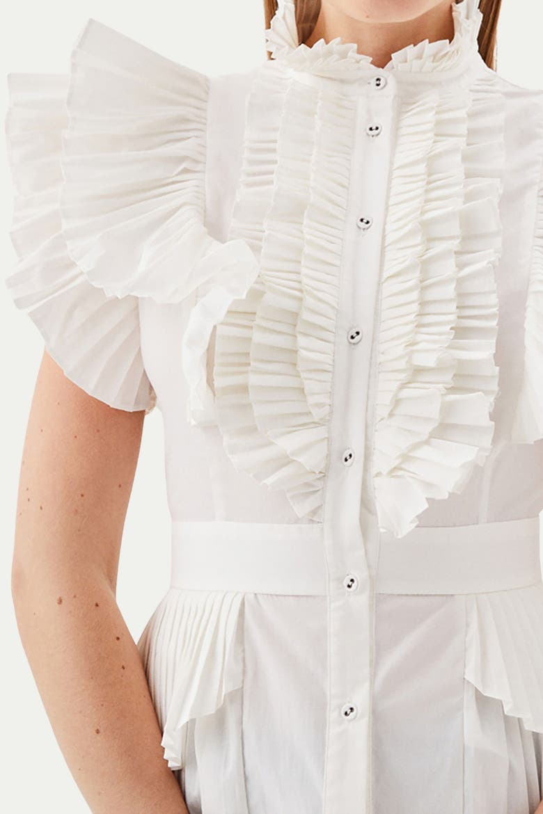 Sleeveless Pleated Ruffle Blouse, Alternate, color, White