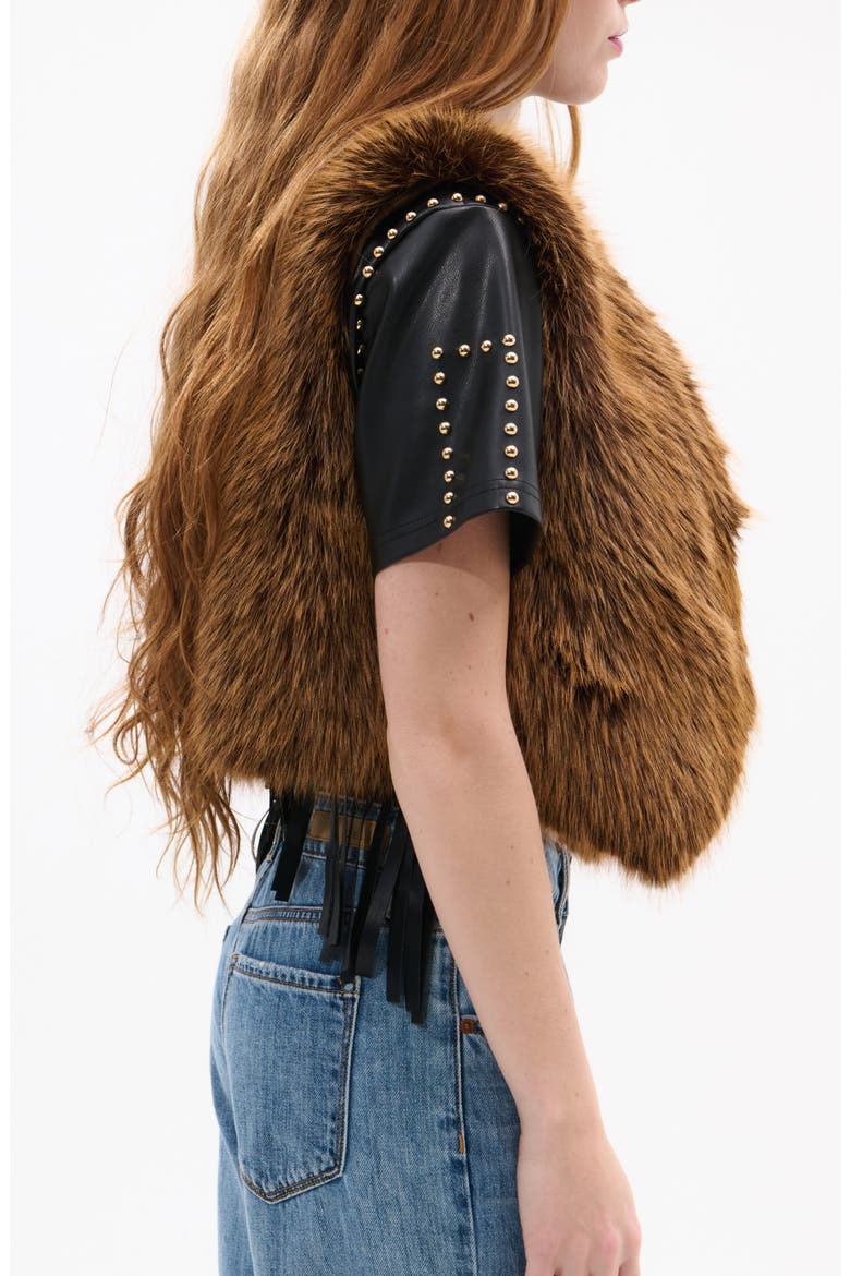 Faux Fur Vest, Alternate, color, BROWN