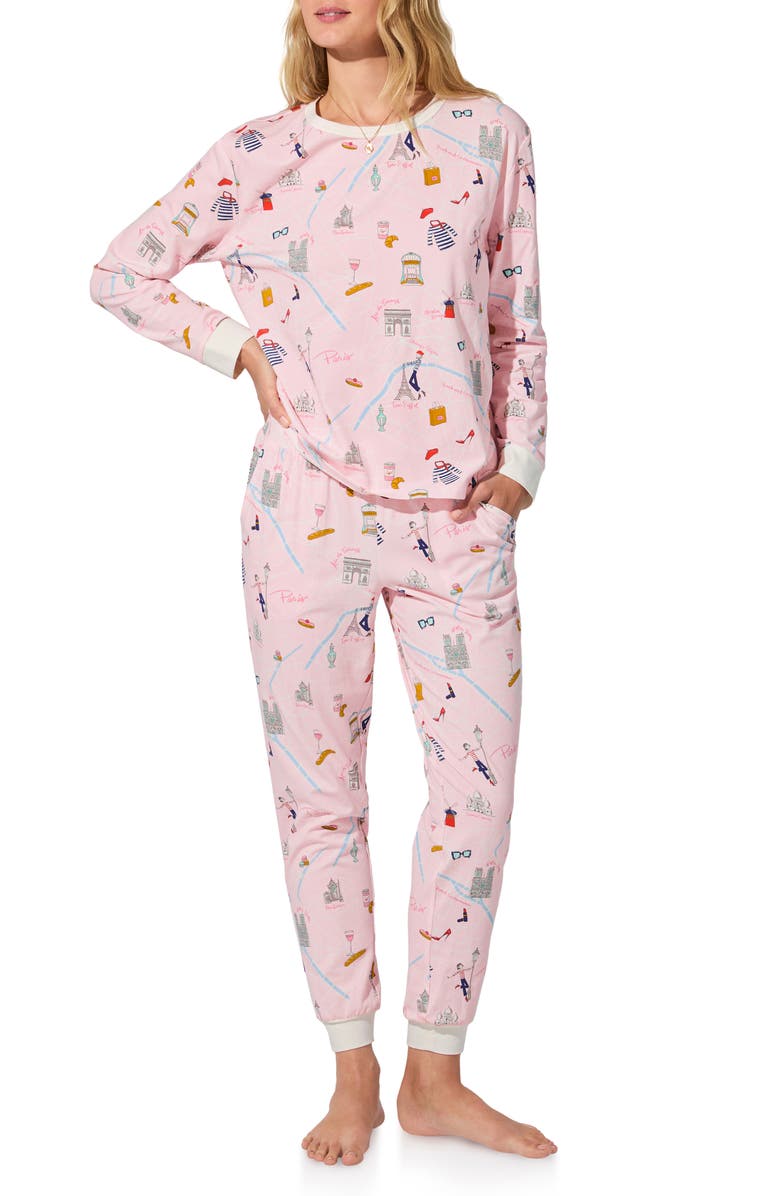 BedHead Pajamas Organic Cotton Blend Jersey Pajamas, Main, color, 48 Hours In Paris