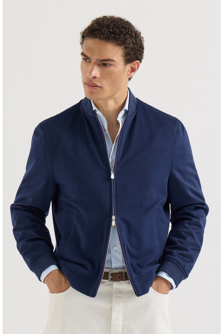 Lightweight cashmere flannel bomber jacket, Main, color, Blue