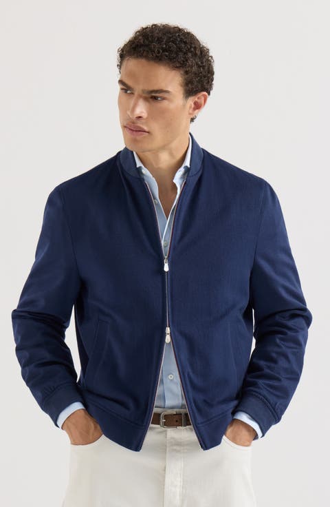 Lightweight cashmere flannel bomber jacket