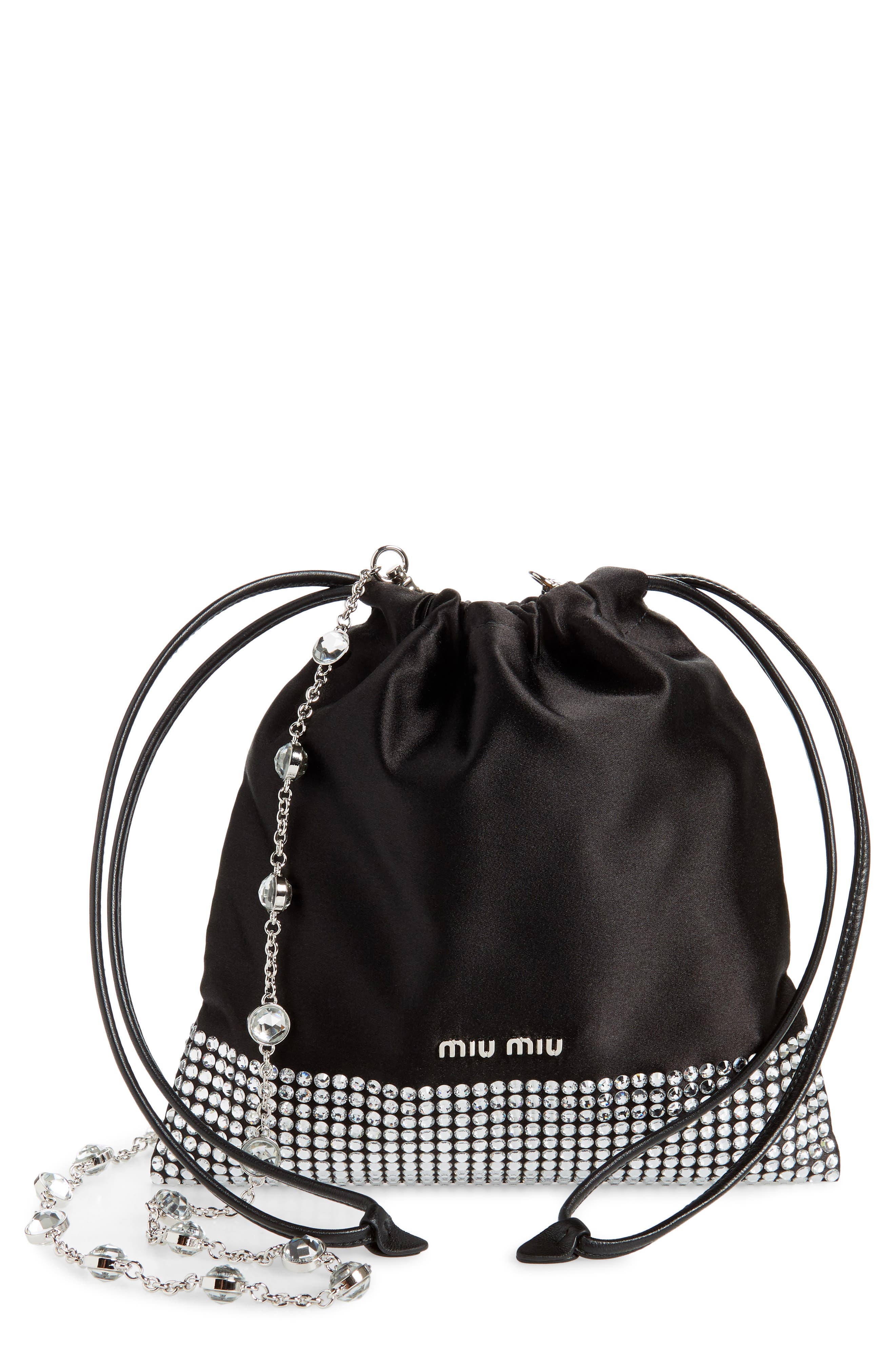 Miu Miu Strauss Crystal Embellished Shoulder Bag, Main, color, 