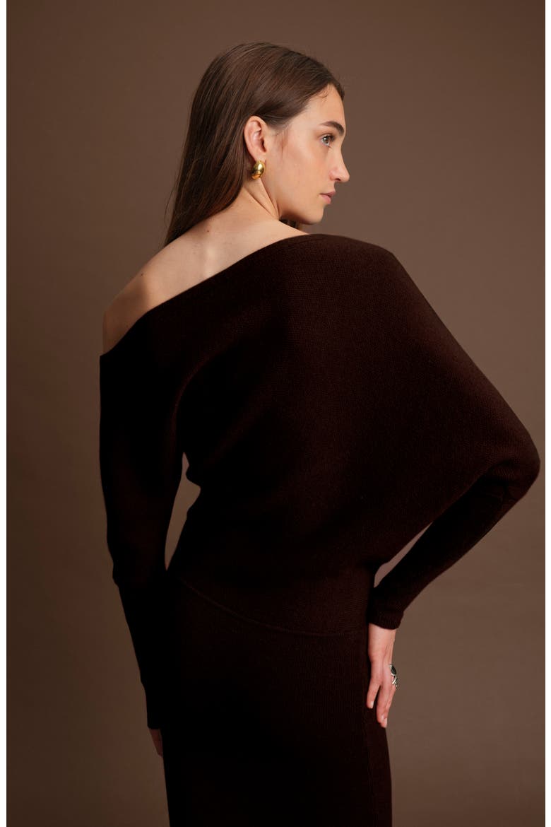Elijah One-Shoulder Long Sleeve Midi Sweater Dress, Alternate, color, CACAO