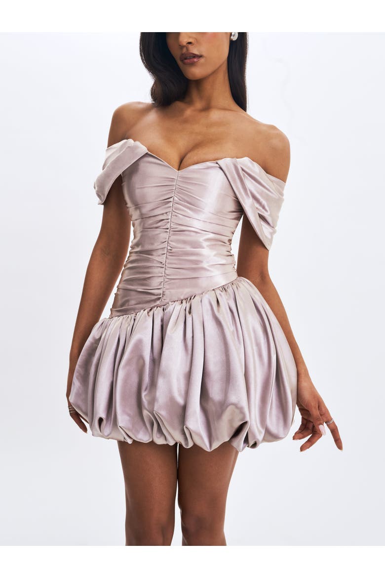 Milena Ruched Asymmetrical Bubble Mini Dress, Alternate, color, Champagne