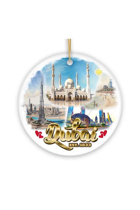 Dubai Skyline Mosque Landmarks Ceramic Ornament