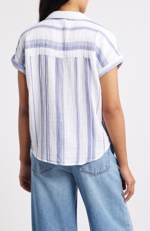 Beachlunchlounge Arin Stripe Short Sleeve Cotton Shirt In White