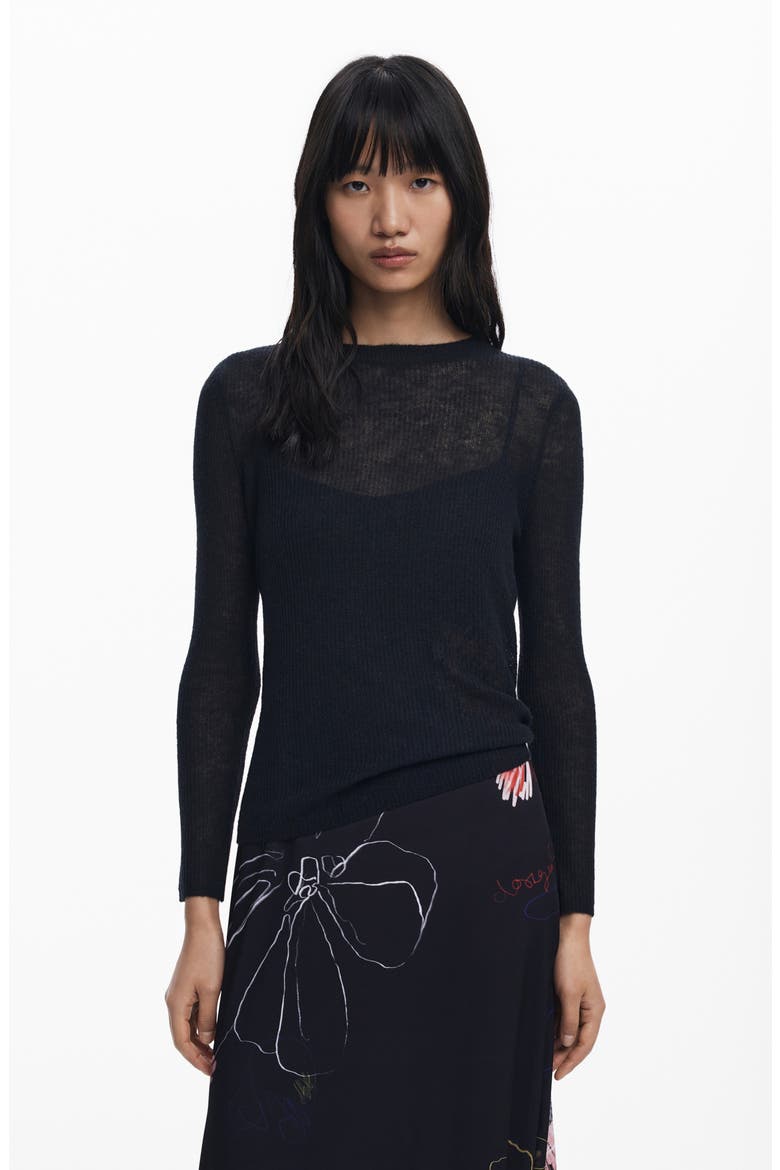 Mixed Media Long Sleeve Midi Dress, Alternate, color, BLACK