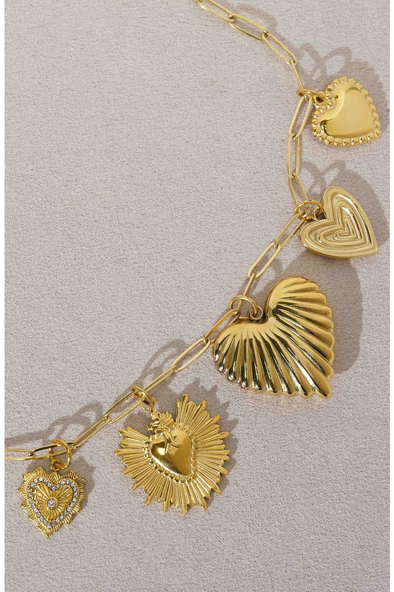 Heart Lines Charm, Alternate, color, GOLD