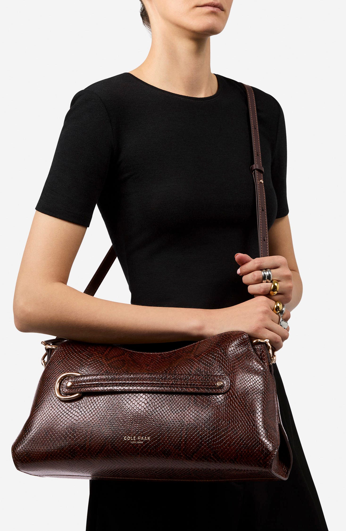 Vivianne Snake Embossed Leather Shoulder Bag, Alternate, color, HICKORY SNAKE PRINT