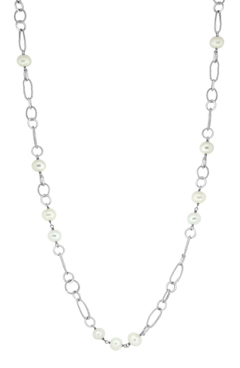 EFFY Sterling Silver 8mm Freshwater Pearl Station Necklace, Main, color, 