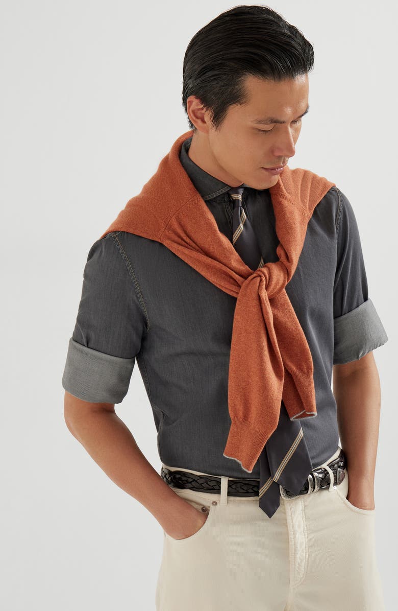 Brunello Cucinelli Spread collar shirt, Alternate, color, Anthracite