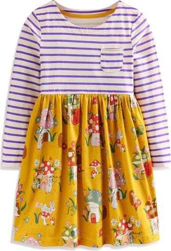 Mini Boden Kids' Hotchpotch Mix Print Long Sleeve Cotton Dress | Nordstrom