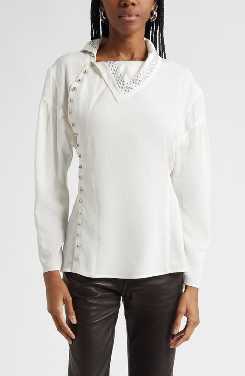 Studded Asymmetric Reversed Satin Top