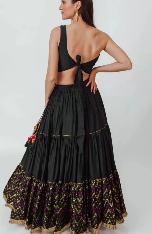 Raas Mariana Tiered Lehenga With One Shoulder Blouse In Green