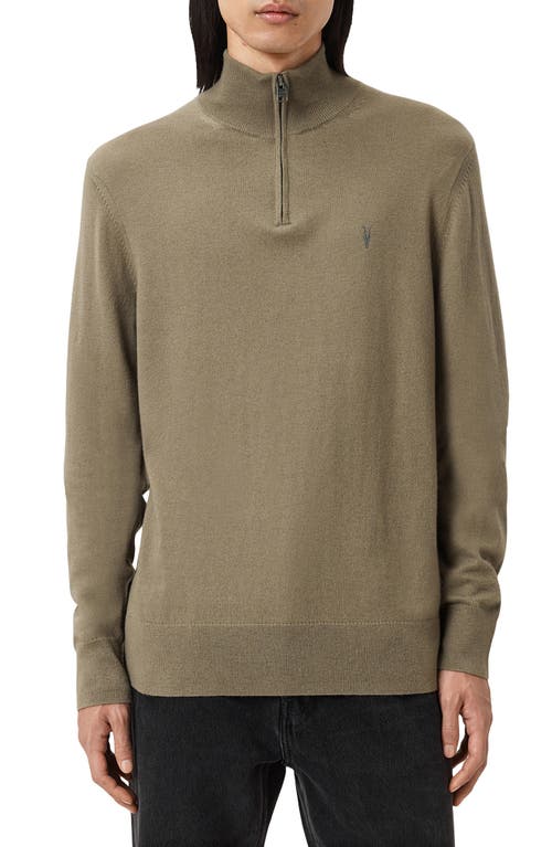 Allsaints Kilburn Mock Neck Wool Blend Quarter Zip Sweater In Green