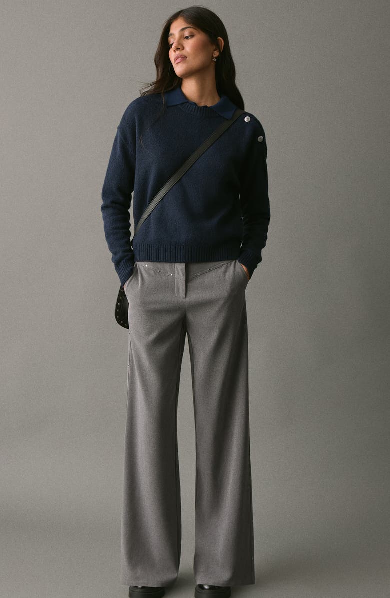 MANGO TEEN Button Shoulder Crewneck Sweater, Alternate, color, Navy