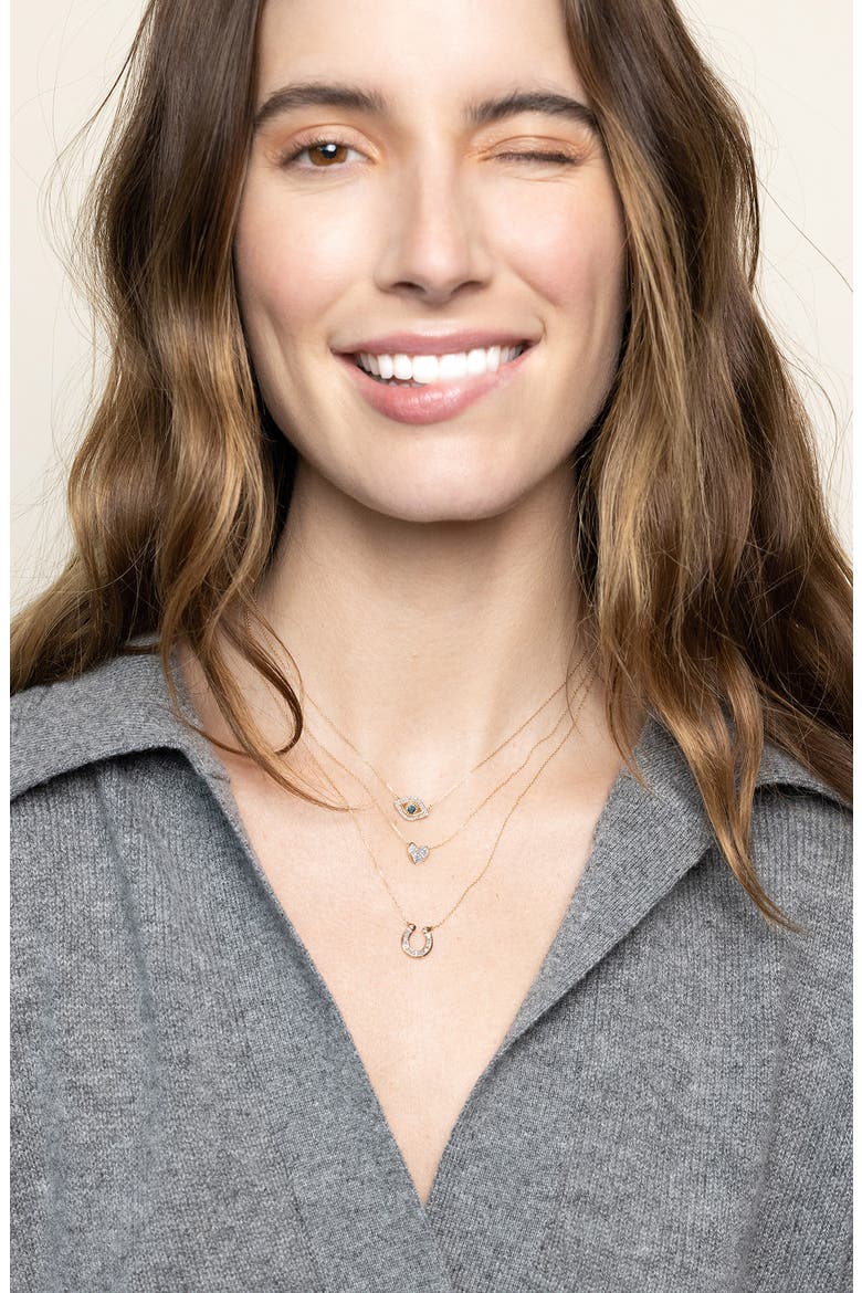 Baguette Diamond Horseshoe Pendant Necklace, Alternate, color, YELLOW GOLD