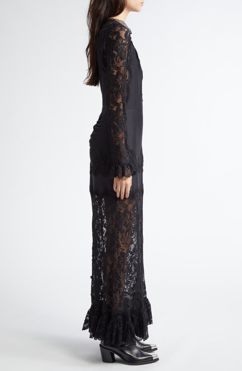 Rabanne Floral Lace Long Sleeve Satin Maxi Dress, Alternate, color, 