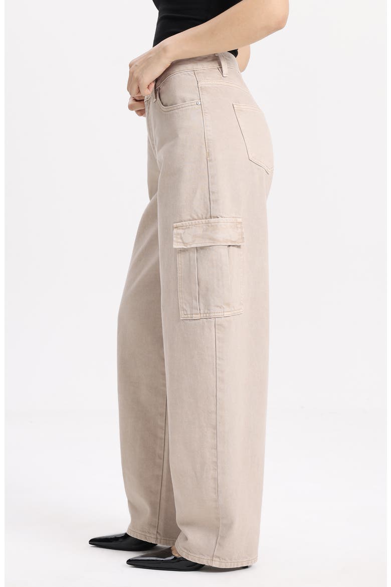 Low Rise Barrel Cargo Jeans, Alternate, color, LIGHT KHAKI