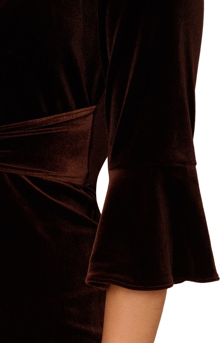 Adrianna Papell Tie Waist Elbow Sleeve Stretch Velvet Dress, Alternate, color,