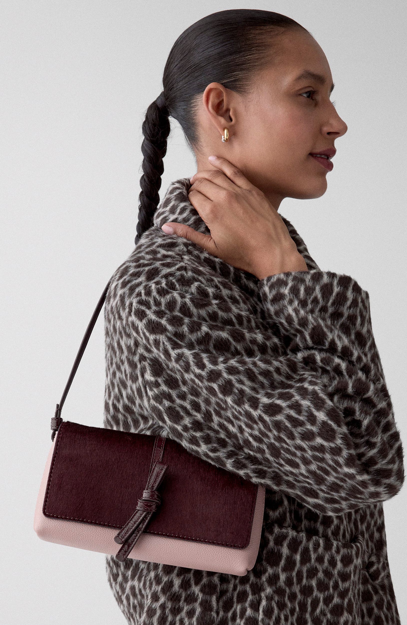 Loop Calf Hair Mixed Material Shoulder Bag, Alternate, color, BLACKBERRY JAM MULTI