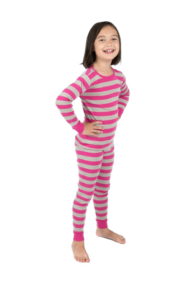 Leveret Kids Two-Piece Striped Cotton Matching Family Pajamas, Main, color, Berry & Chime