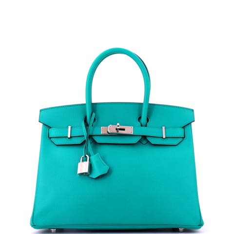 Birkin Handbag Blue Epsom with Palladium Hardware 30