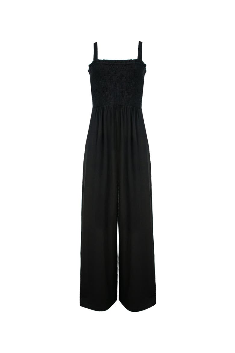 Shirred Bodice Jersey Jumpsuit, Alternate, color, Black