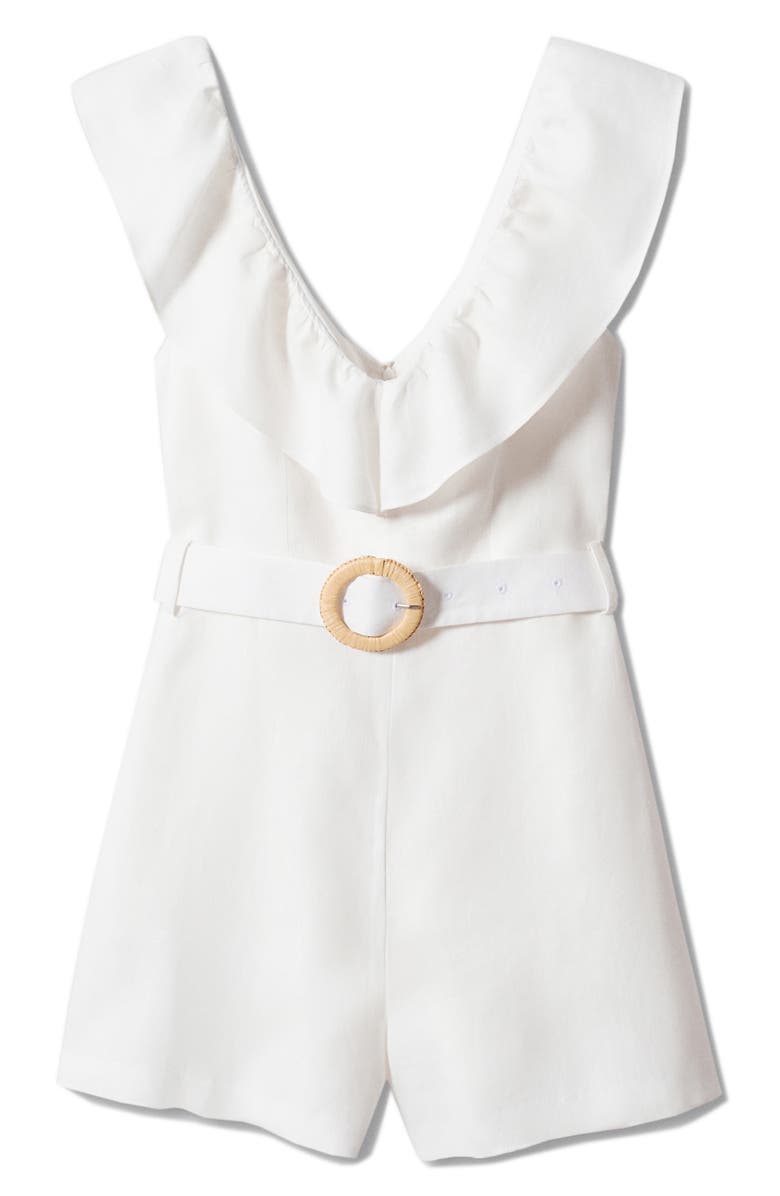 MANGO Ruffle Belted Linen Romper, Alternate, color, 