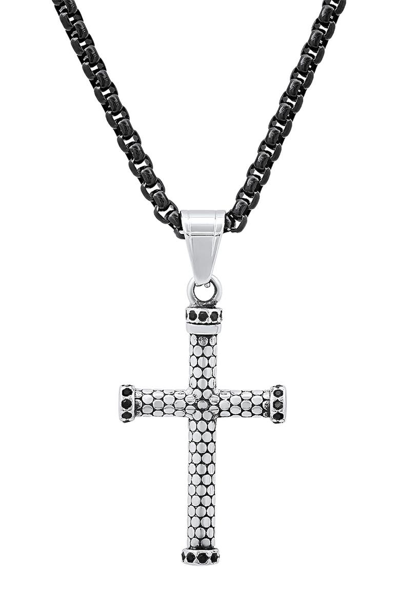 Men's Crystal Cross Pendant Necklace, Main, color, BLACK/SILVER