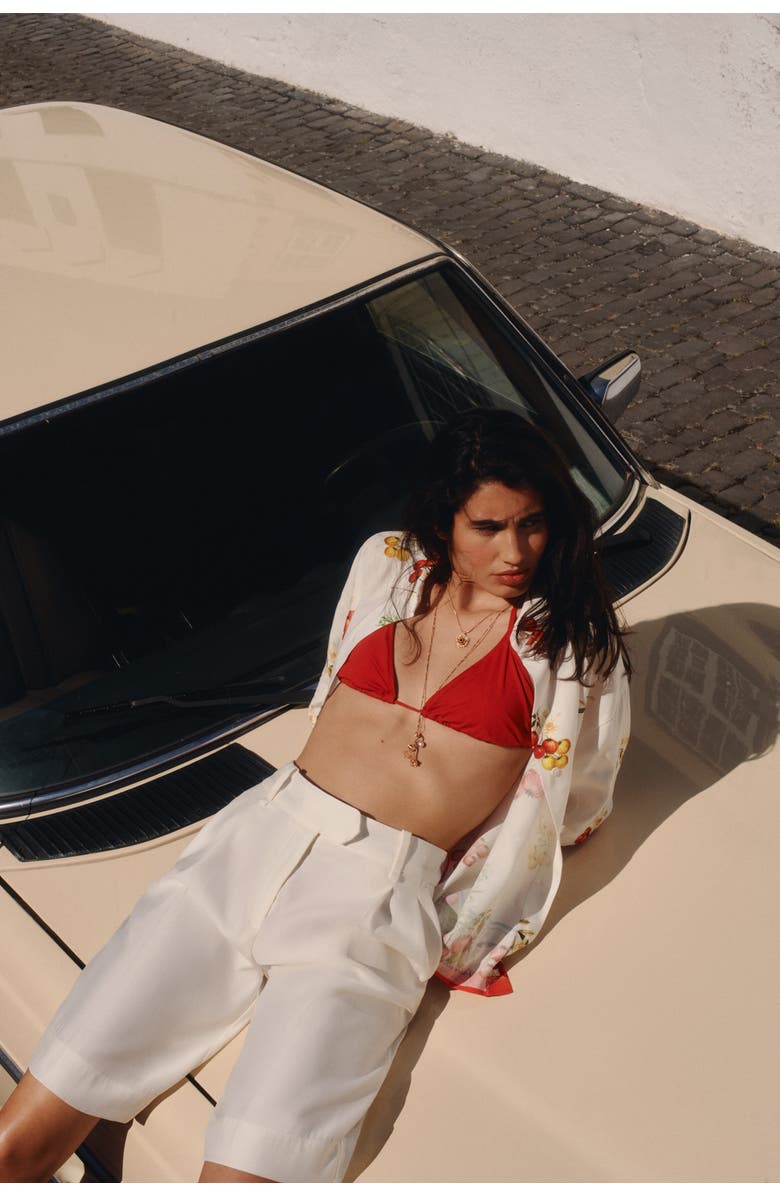 H&M Oversized Linen-blend Shirt, Alternate, color, Cream/Tomatoes